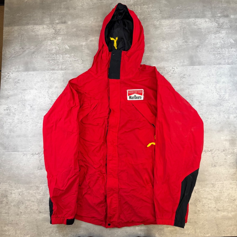 Vintage Marlboro Adventure Team Red Windbreaker Jacket Mens XL Hooded 90s Retro